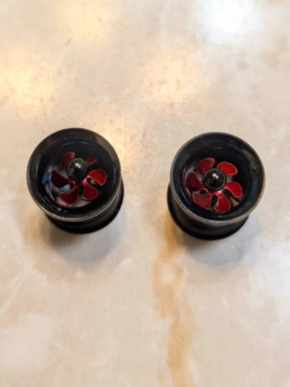 Pair 00G / 10mm Cyberpunk Black Red Spinning Fan Industrial Ear Tunnels Gauges